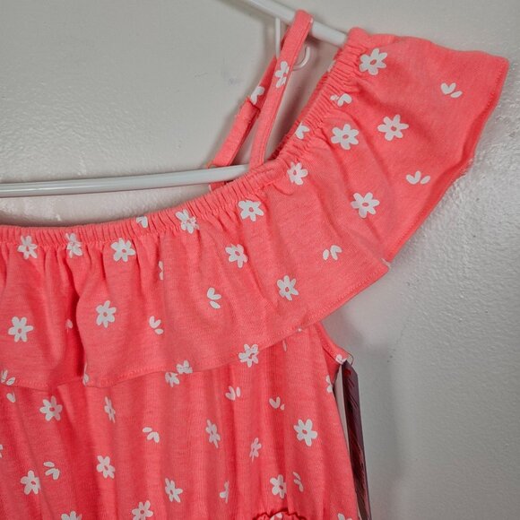 Girls Coral Ruffle Floral Dress Smocked Waist & Shoulder Straps Size Large 10-12 - Picture 3 of 10